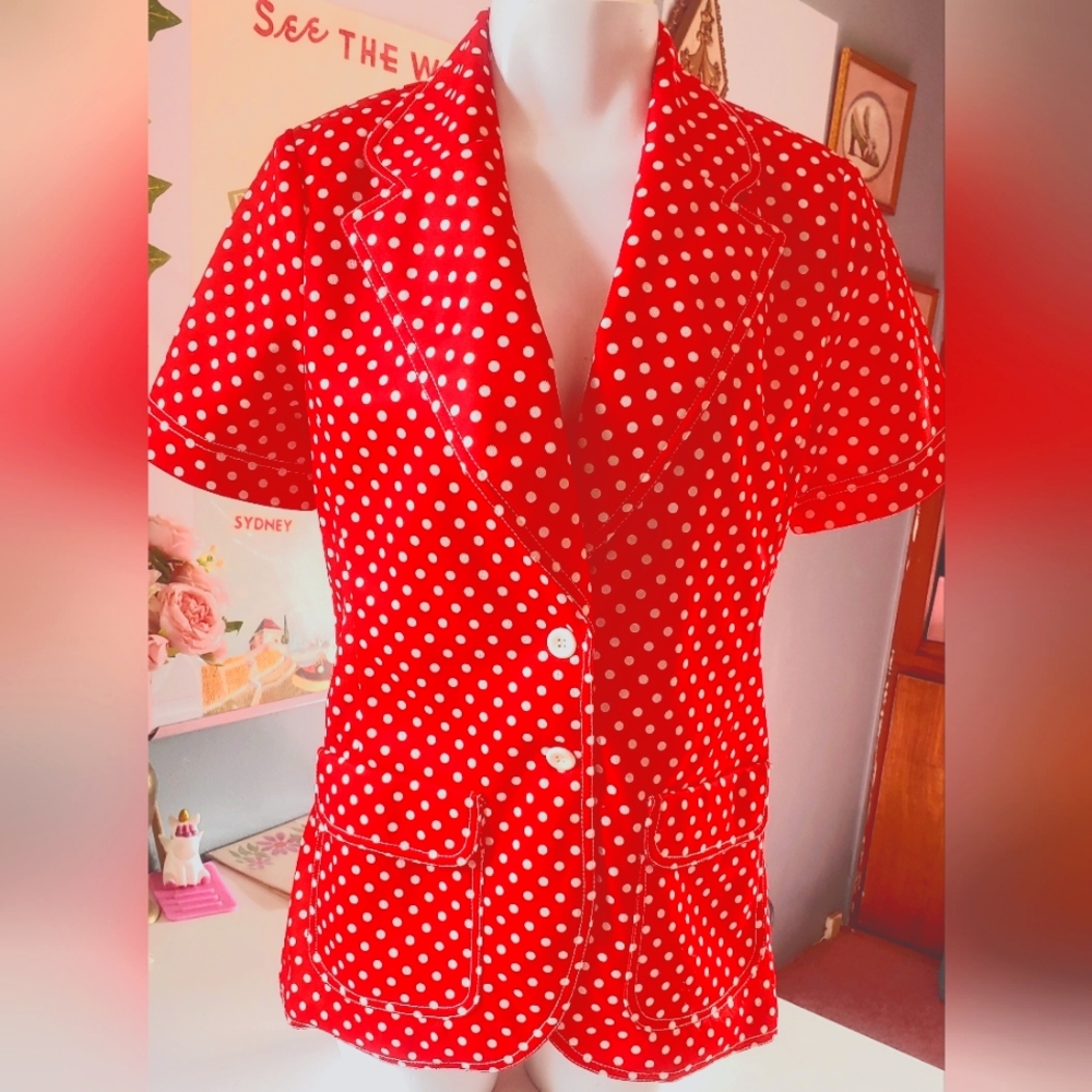Vintage red and white polka dot ladies blazer by Campus Casual of California